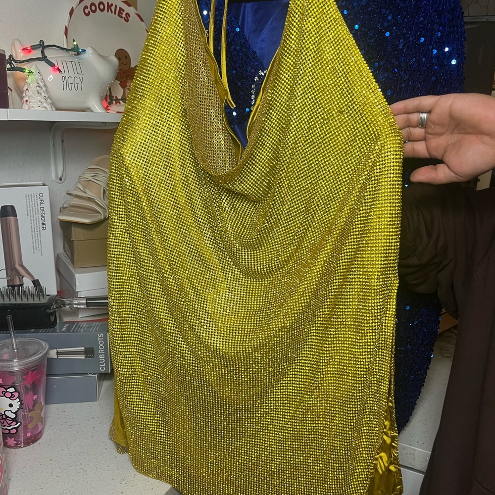 Meshki Yellow Siya Halter Glow Mesh Mini Dress